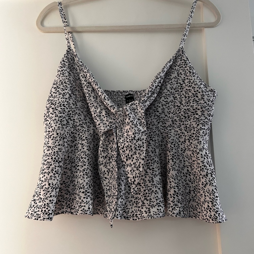 Soleia Ditsy Floral Self-Tie Cami Peplum Top